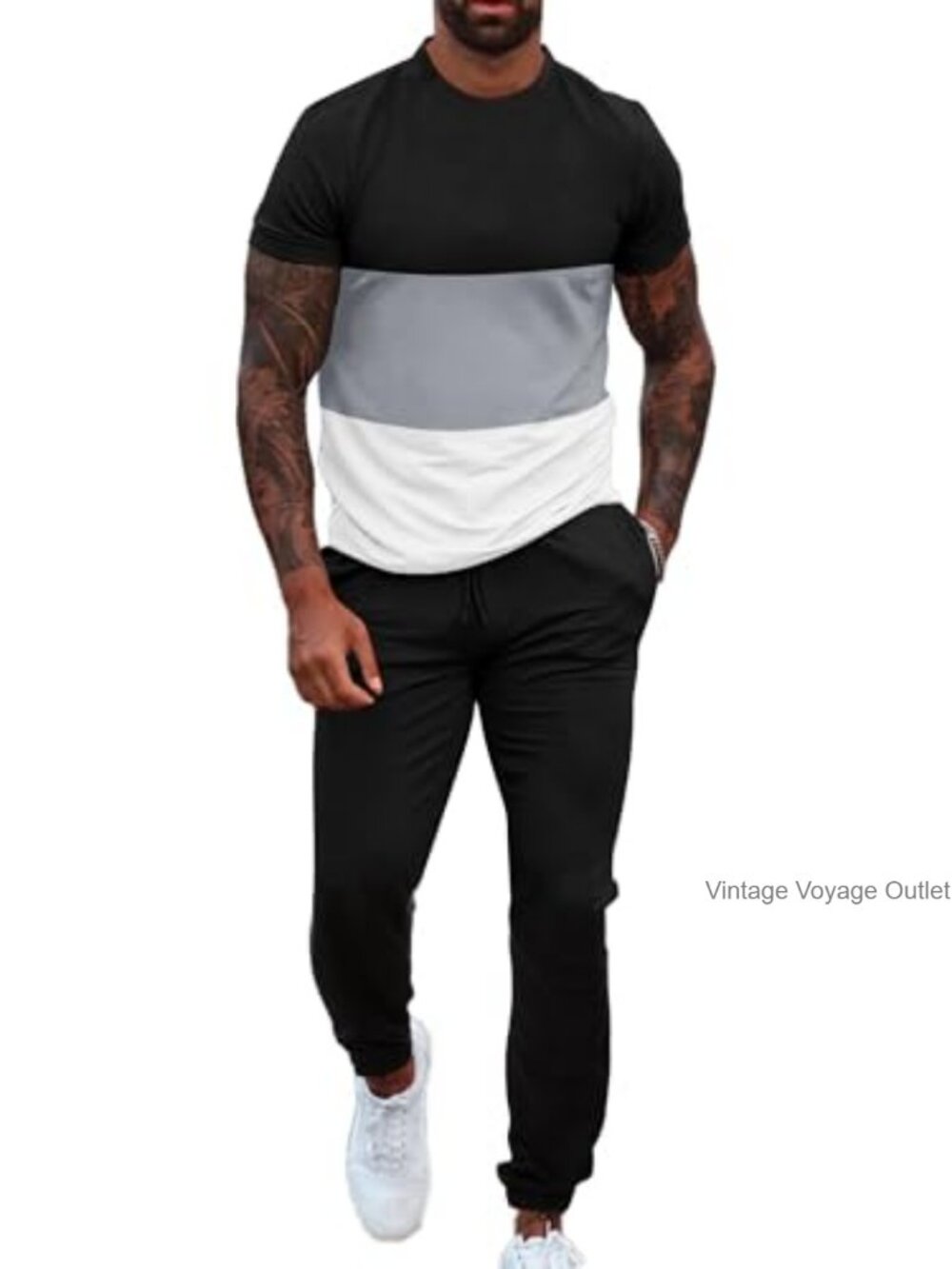 Men's 2 Piece Short Sleeve Sweatsuit Set Polyester Joggers Loungewear